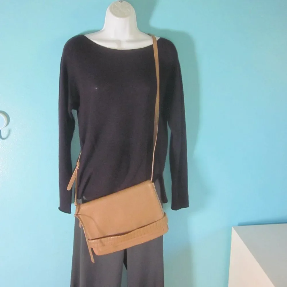 Allsaints Club Medium Clutch Crossbody Purse Tan Pebbled Leather